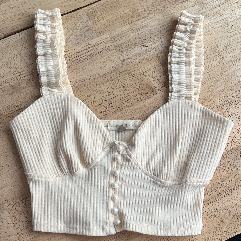 Cream Ribbed crop top